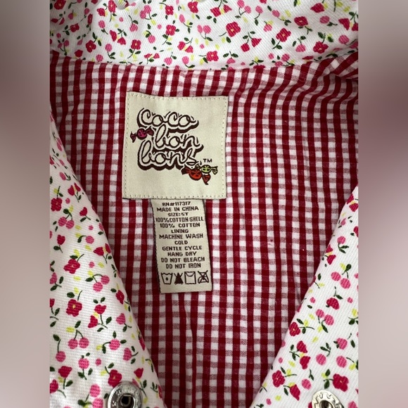 Coco Bon Bons Pink Red Floral Checked Swing Jacket Matching Hat - Picture 3 of 7